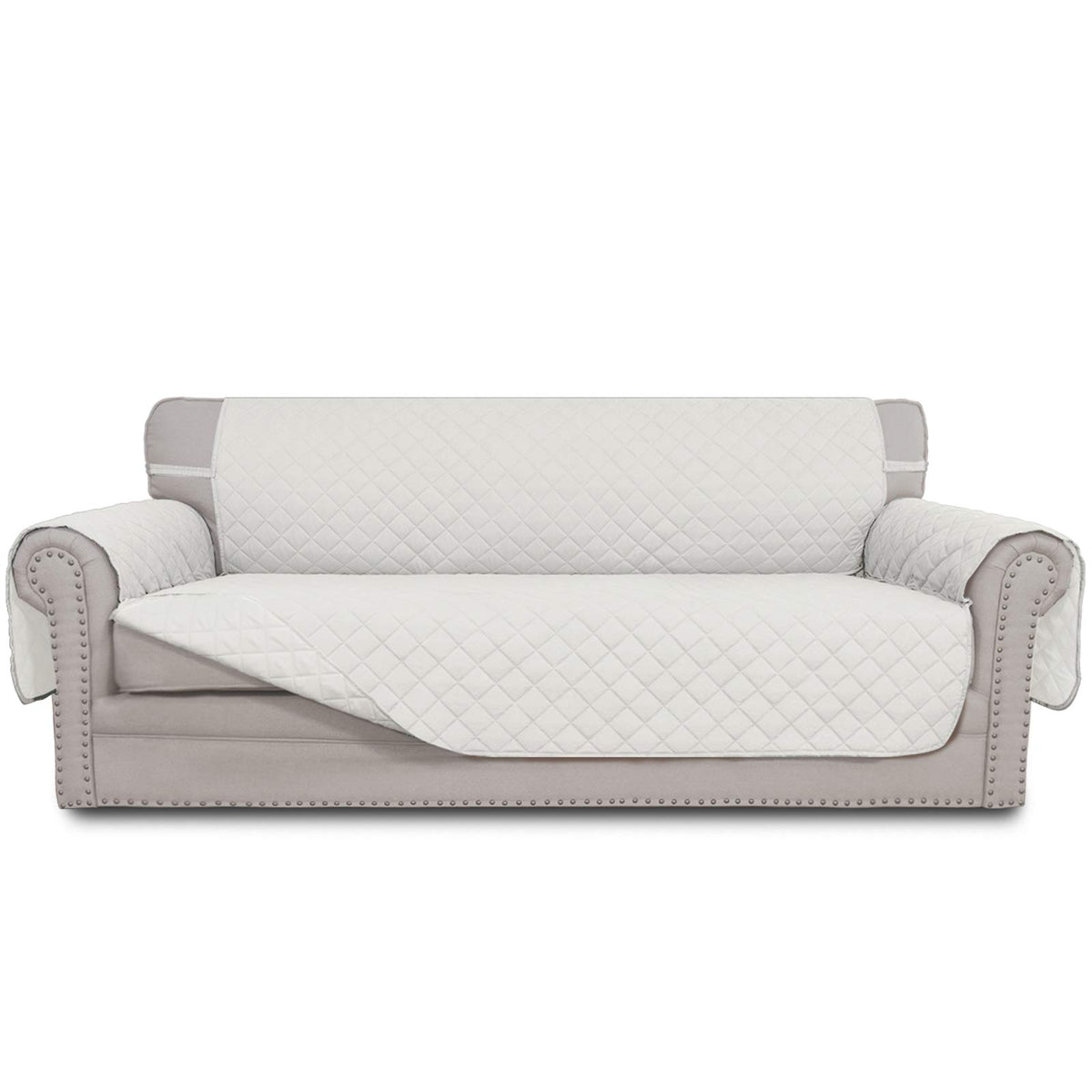 Easy-Going 4 Seater slipcover shields ivory sofa from spills for a fresh look.