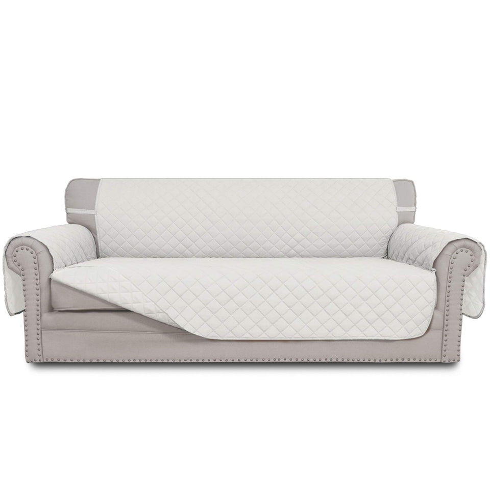 Easy-Going 4 Seater slipcover shields ivory sofa from spills for a fresh look.