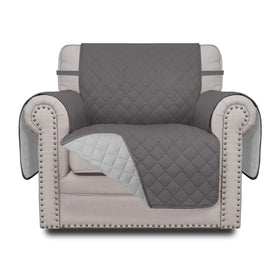 Easy-Going chair slipcover draped on a chair for a neutral gray look and protection