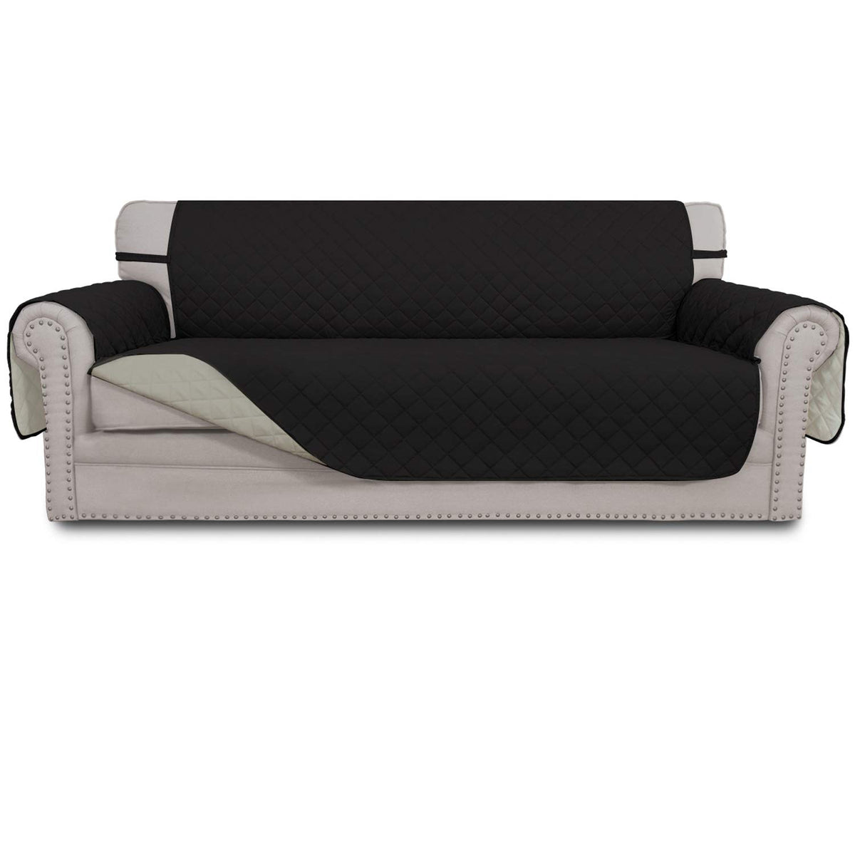 Easy-Going couch cover in dual-color quilted fabric protects the sofa