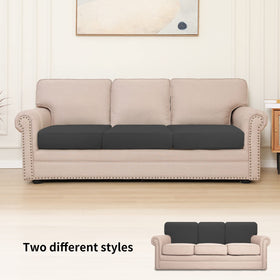 Dark gray Easy-Going cushion slipcover adds style while guarding cushions from wear and stains.