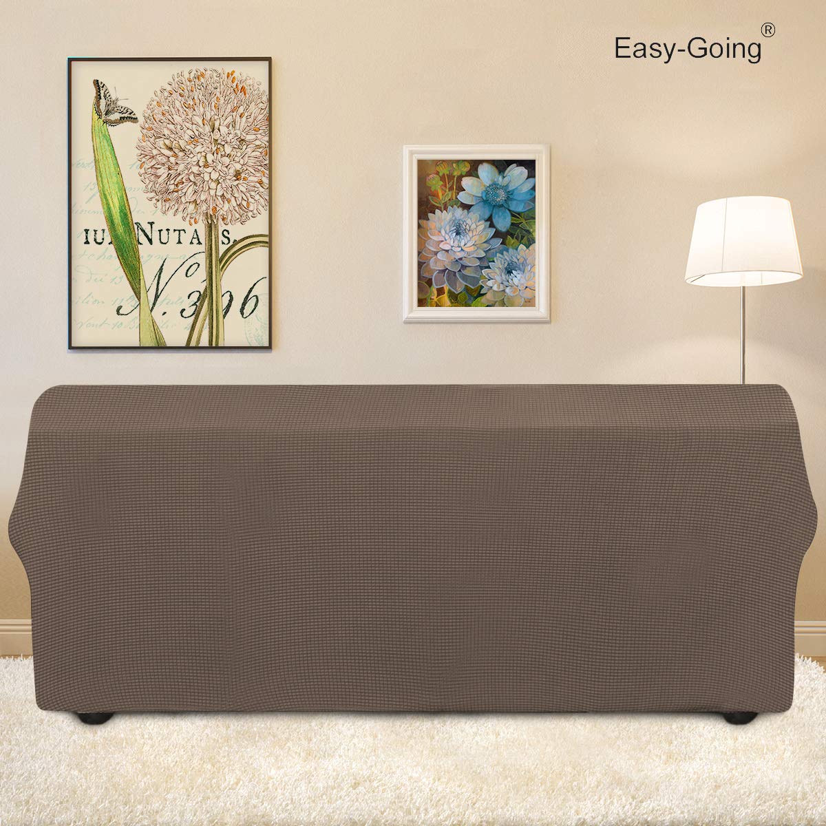 Easy-Going elastic-bottom slipcover securing couch for a snug fit