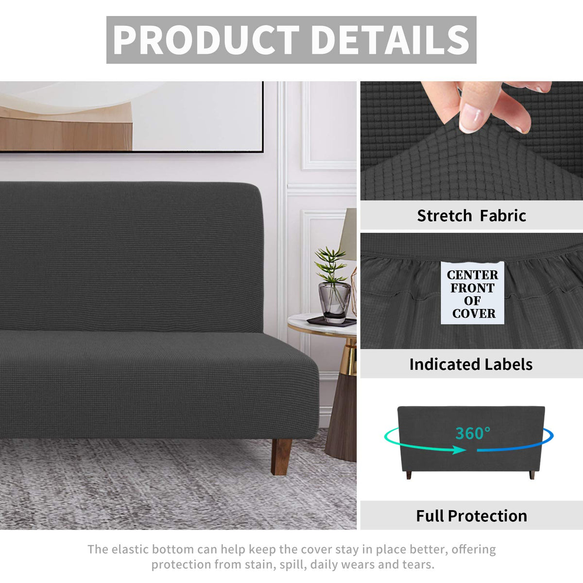 Easy-Going futon cover protects against kid spills and accidents