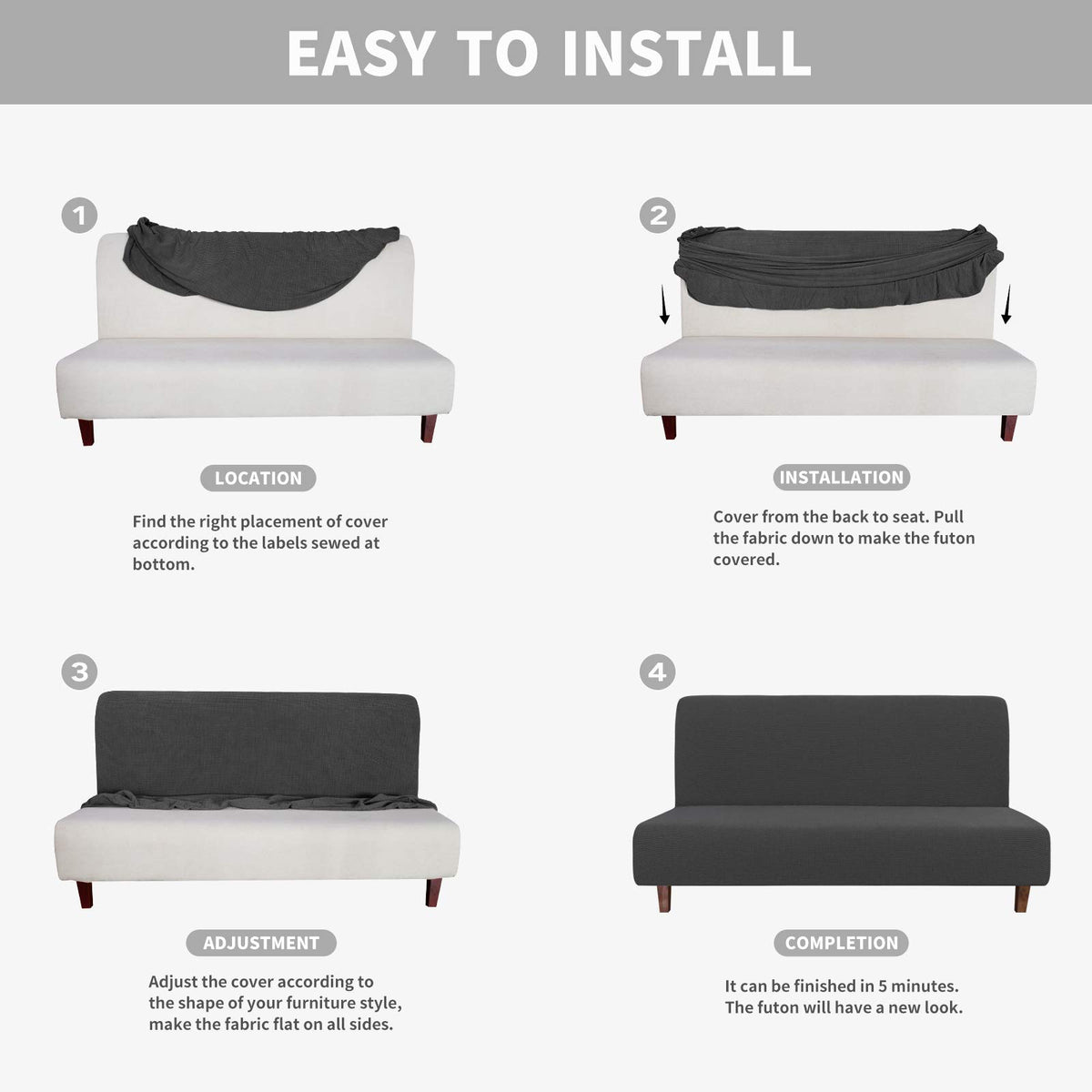 Easy-Going futon cover fits 65-70 inch seats securely