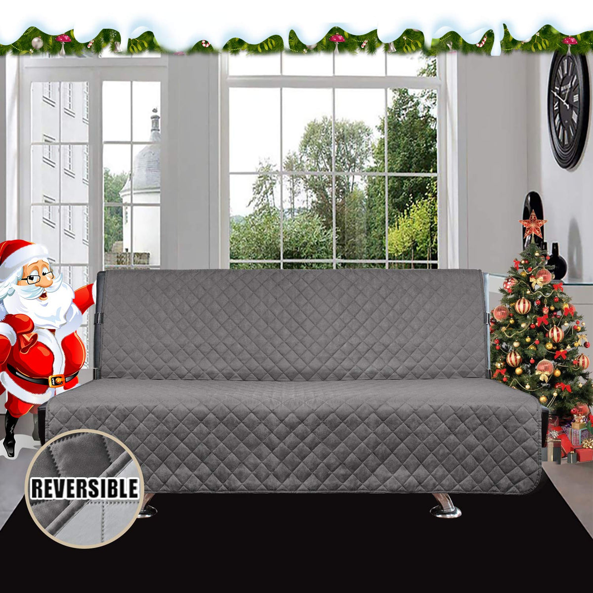 Easy-Going Futon Slipcover reversible two-color design for versatile styling.
