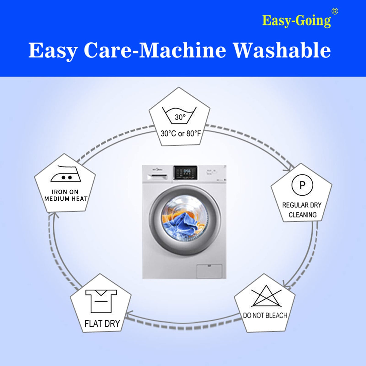 Easy-Going machine-wash care instructions for easy at-home cleaning.
