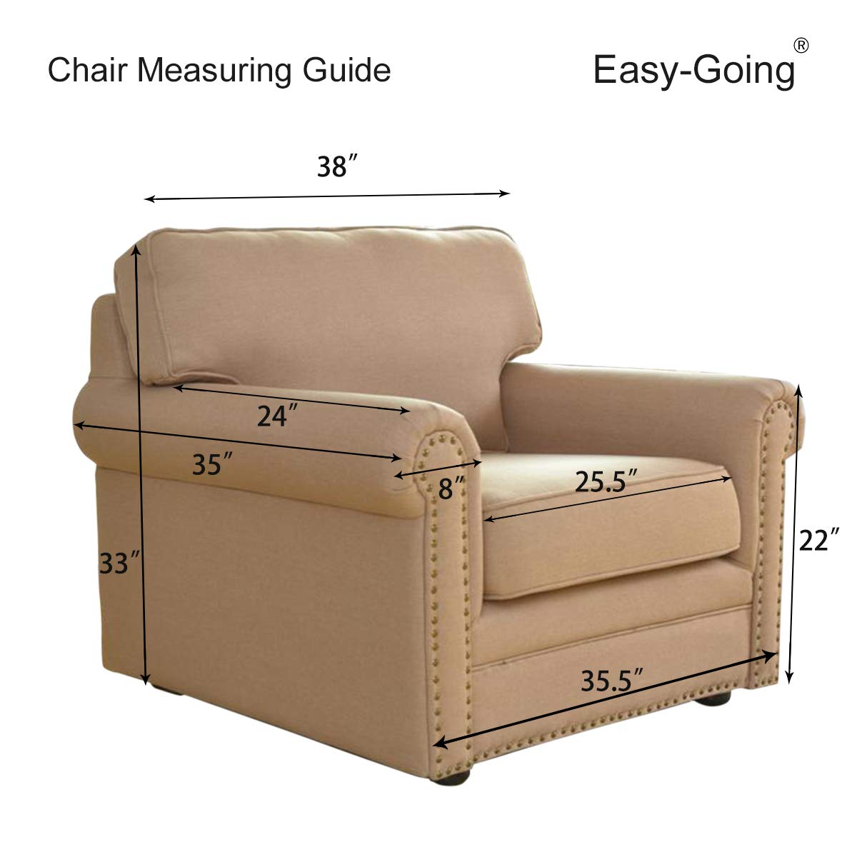 Measuring guide shown to help choose the right Easy-Going chair slipcover size