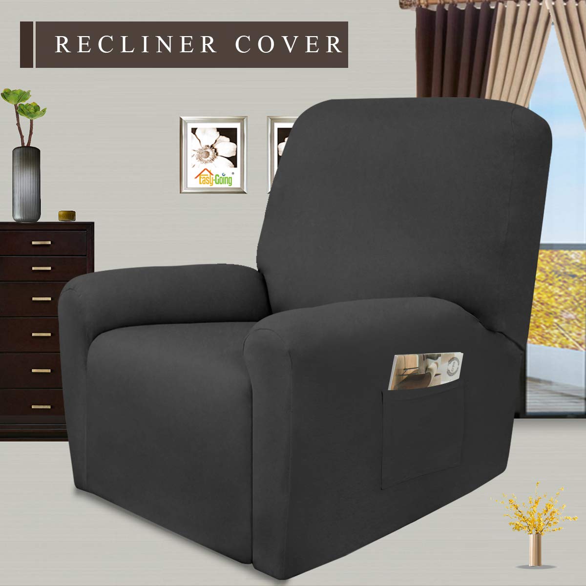 Easy-Going microfiber stretch fabric slipcover hugs recliner contours.