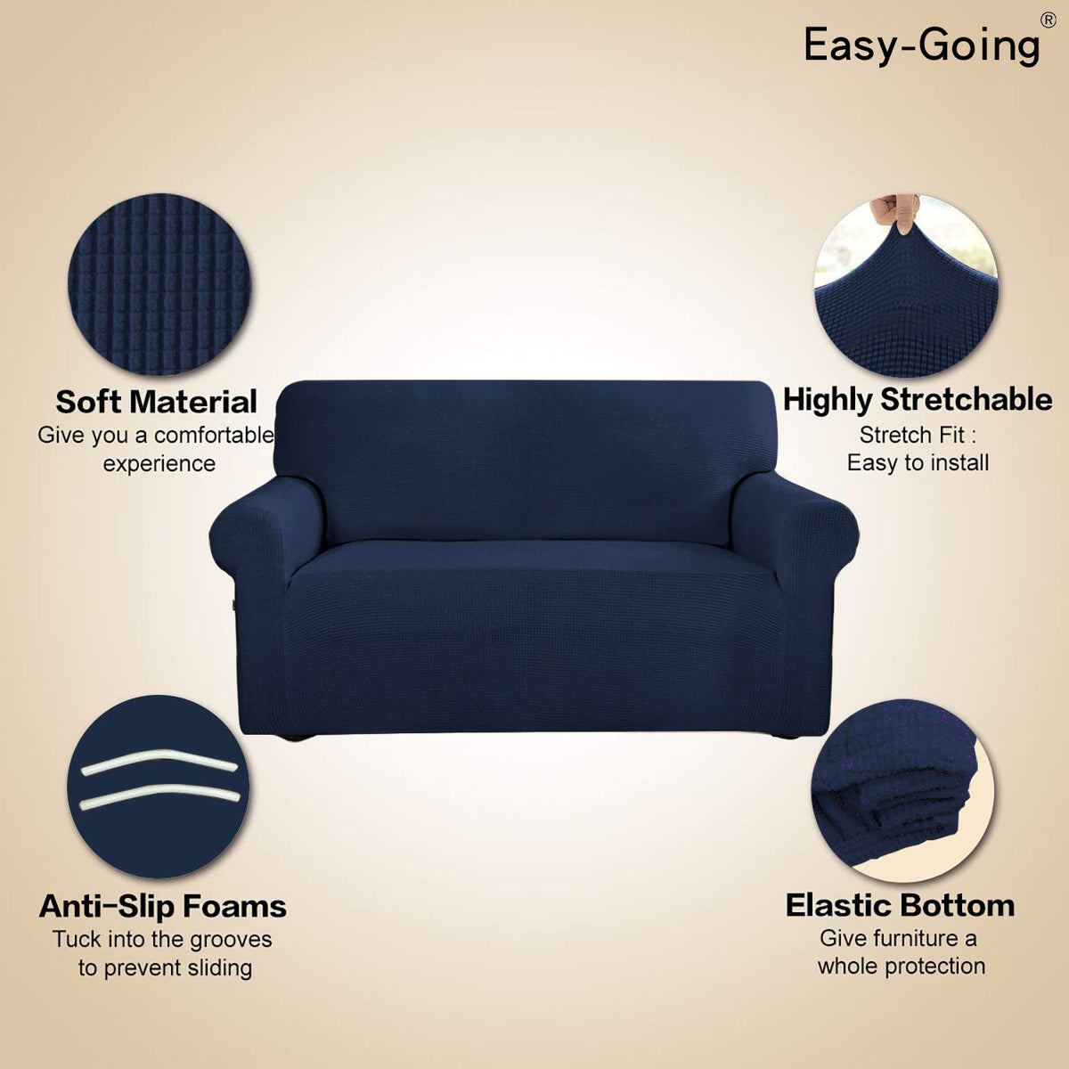 One-piece Easy-Going slipcover offers fast, tool-free installation.