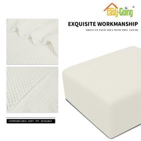 Easy-Going ottoman cover installation guide shows quick, tool-free fitting.
