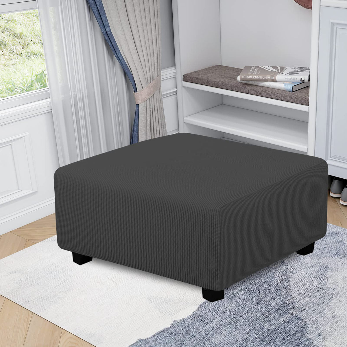 Easy-Going ottoman slipcover with elastic bottom for a snug fit.