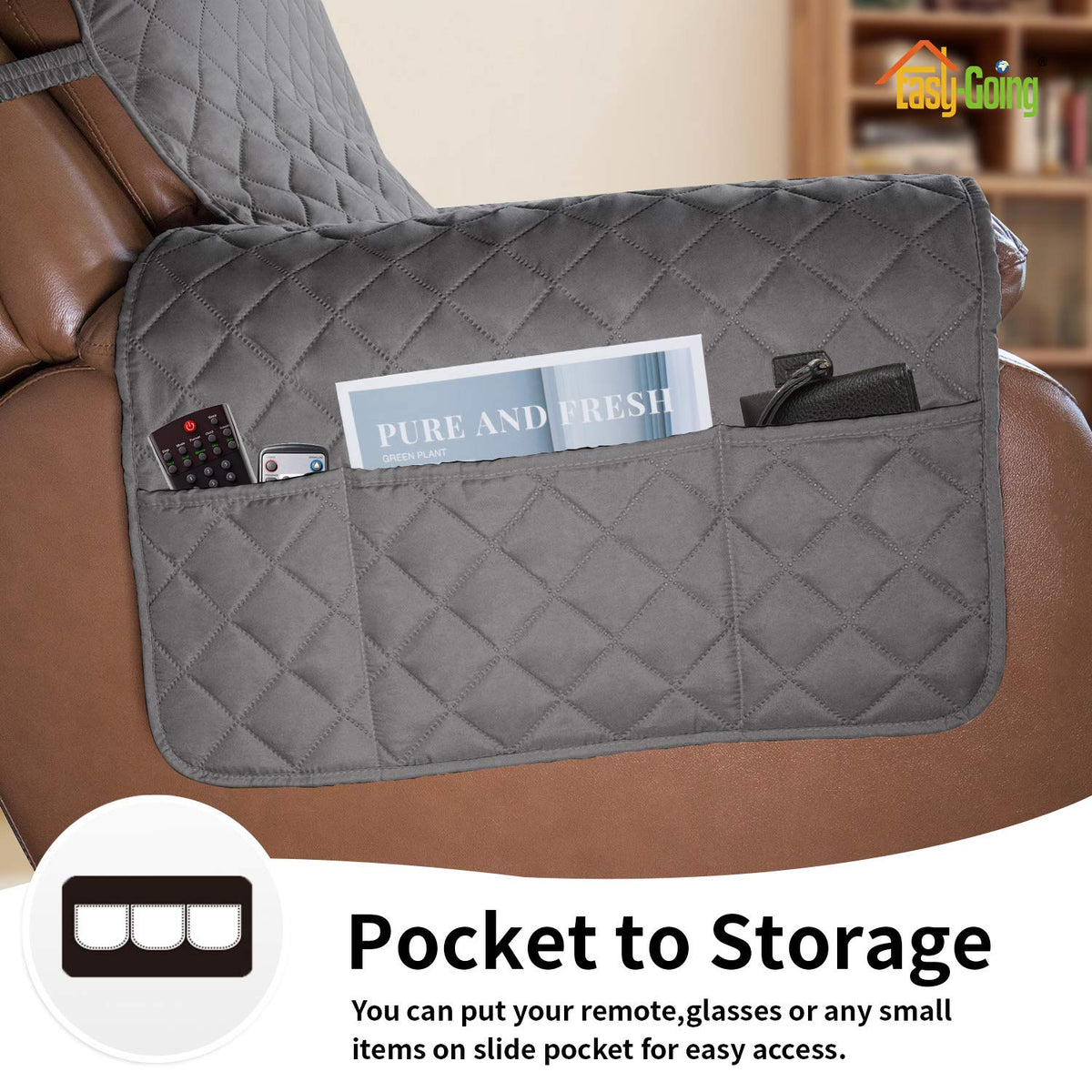 Easy-Going back elastic straps secure the recliner.