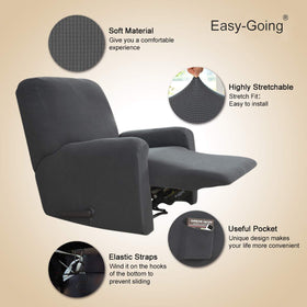 Easy-Going recliner slipcover back view highlights elastic bottom for a secure, tidy fit