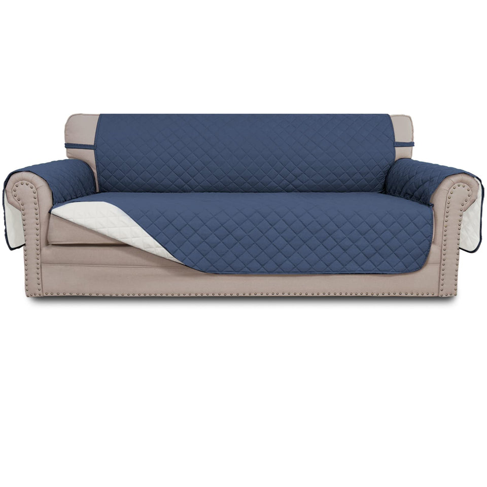 Easy-Going reversible couch cover over a 3-cushion sofa shows quick setup for protection.