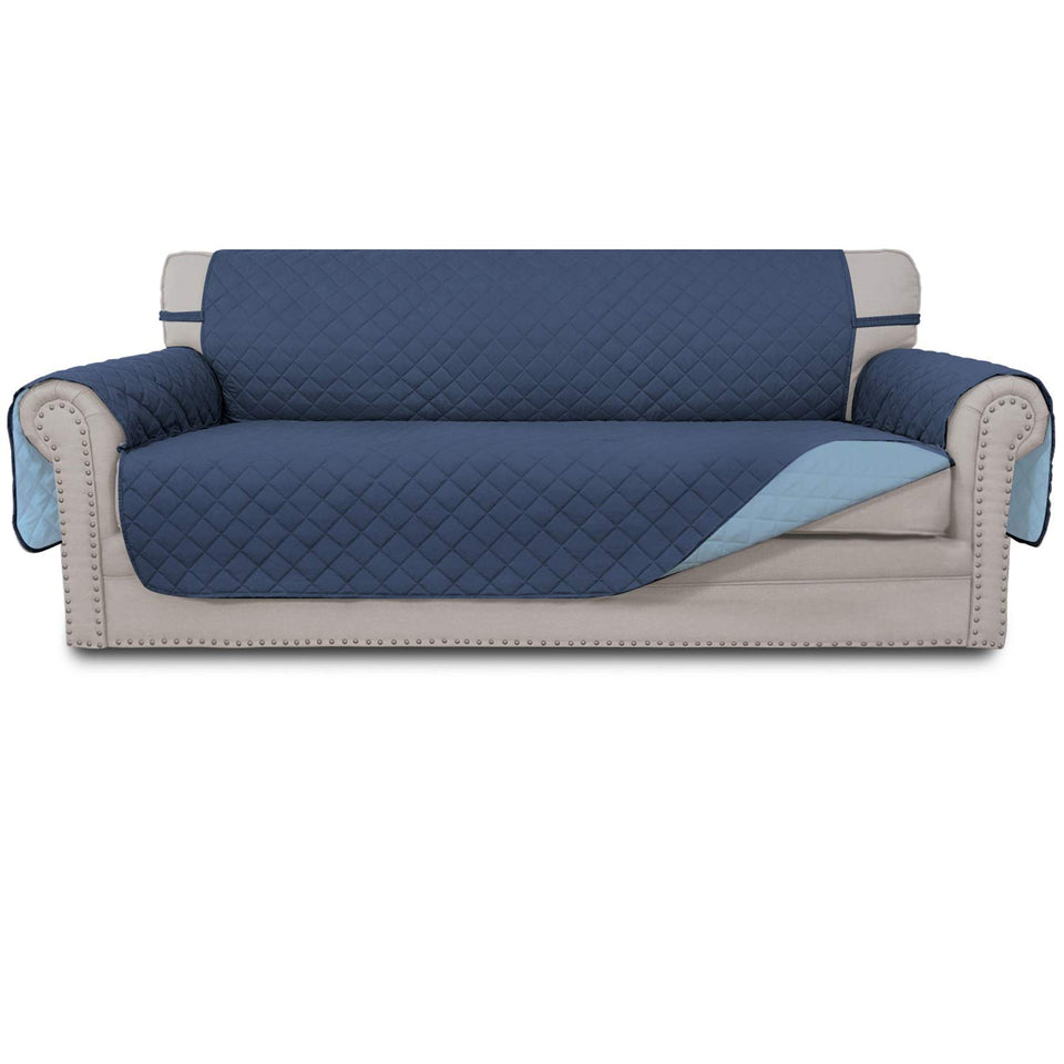 Easy-Going reversible couch cover on a 3-cushion sofa showing two-color option for versatile styling
