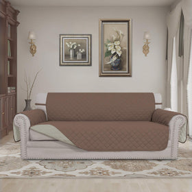 Easy-Going reversible couch cover in beige guards cushions while refreshing the room style