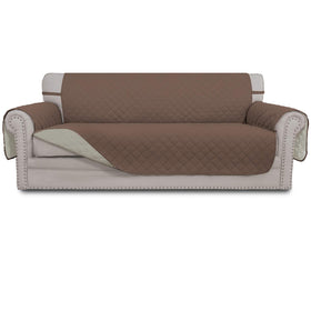 Easy-Going reversible couch cover in brown protects a 3-cushion sofa from spills and wear