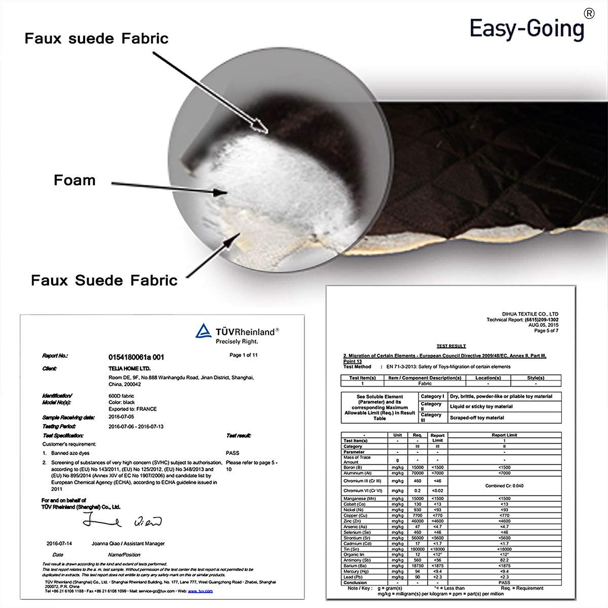 Easy-Going reversible couch cover foam pipes stabilize fit for a secure stay.