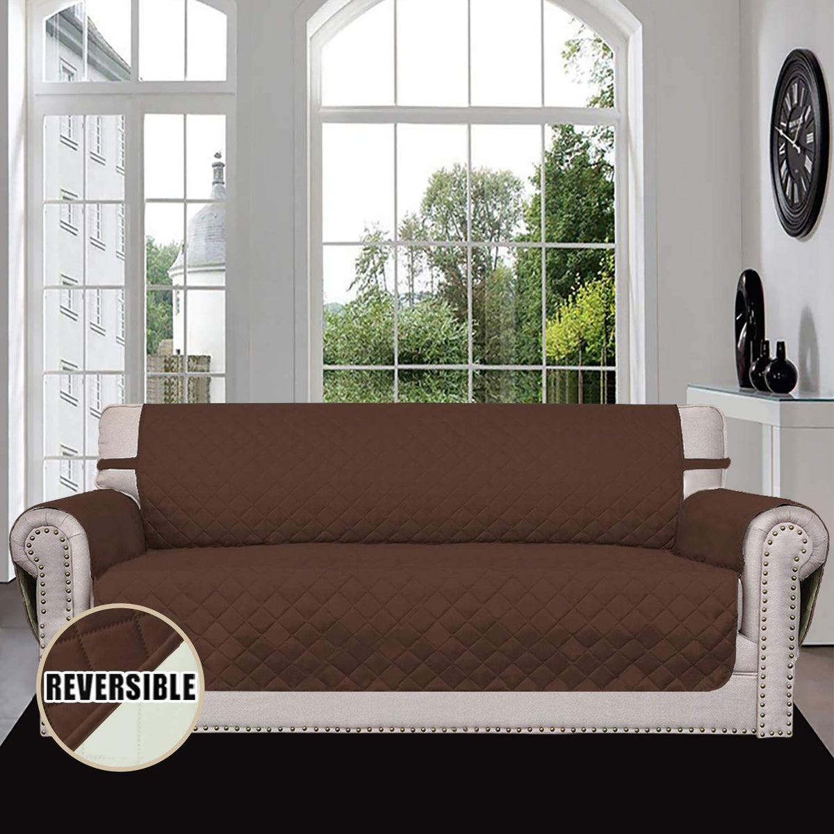 Easy-Going reversible couch cover in ivory color option adds a clean, classic look while protecting furniture.