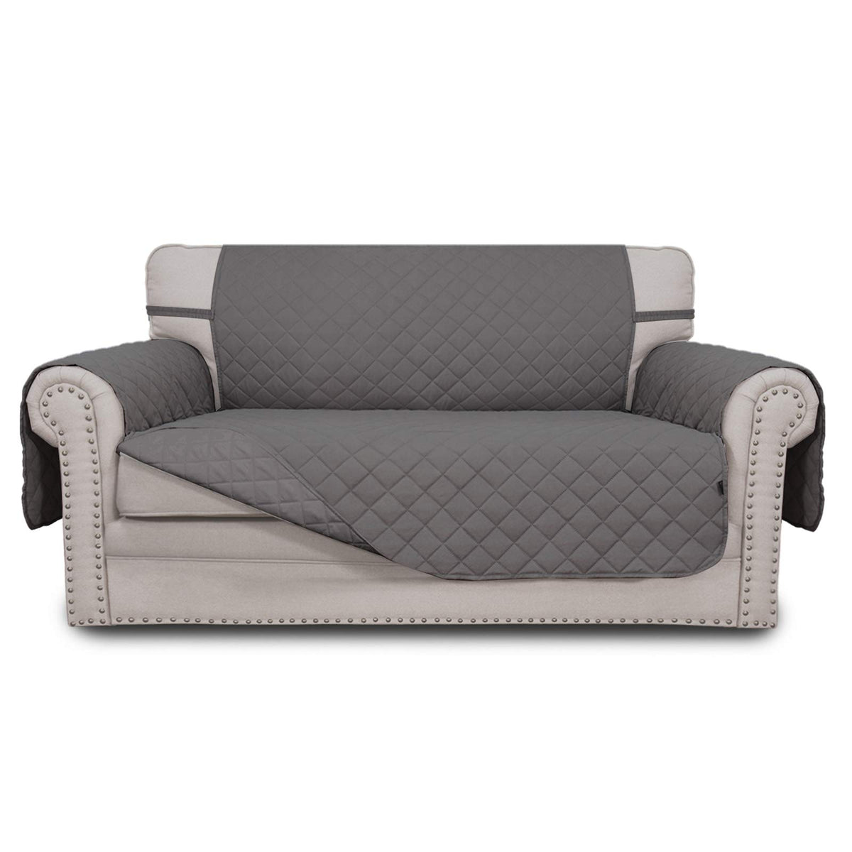 Easy-Going loveseat cover front view showcasing water-resistant quilted fabric for pets.