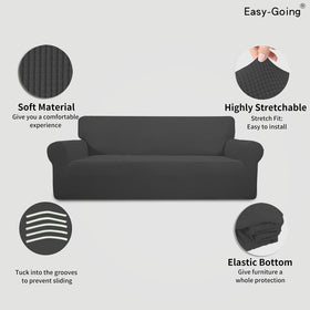 Easy-Going slipcover shows non-slip foam anchors keeping the cover in place on the sofa.