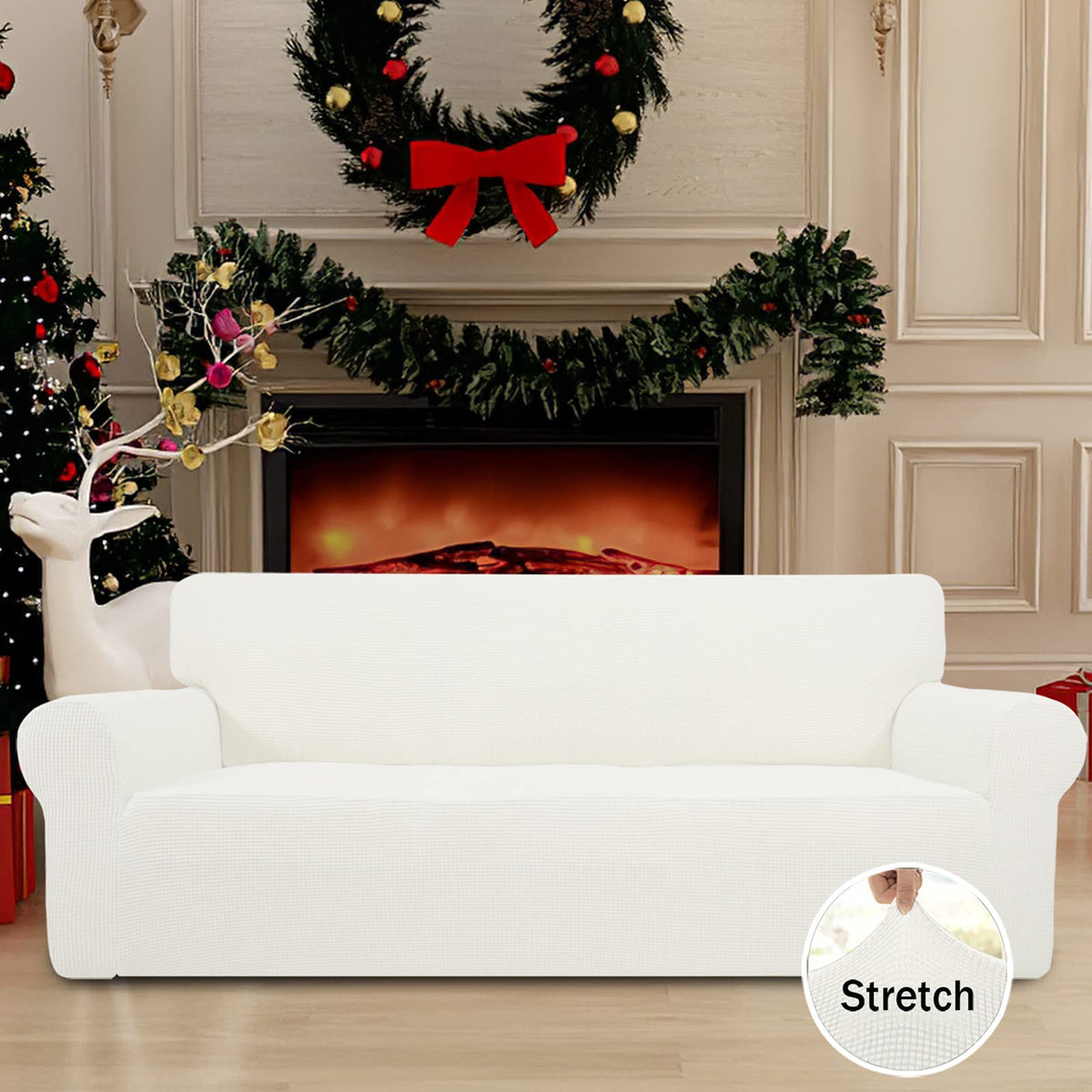 Elastic-bottom slipcover stays in place for a neat, secure look.