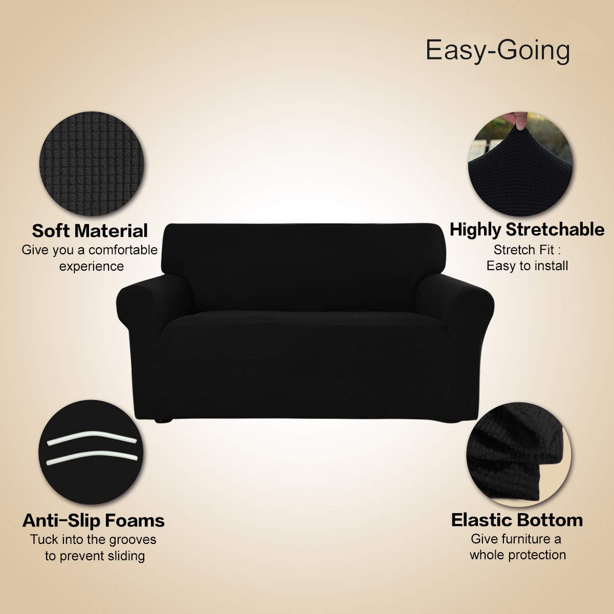Easy-Going slipcover installation using non slip foam anchors