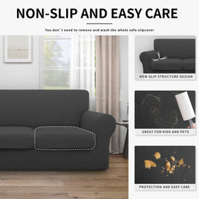 Easy-Going slipcover on sofa demonstrates snug, stay-in-place coverage.