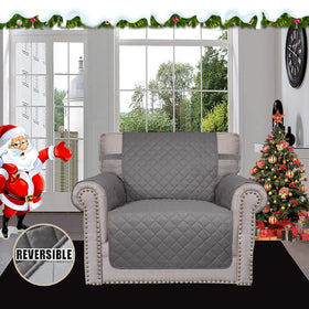 Easy-Going slipcover in gray fabric protects against spills and stains