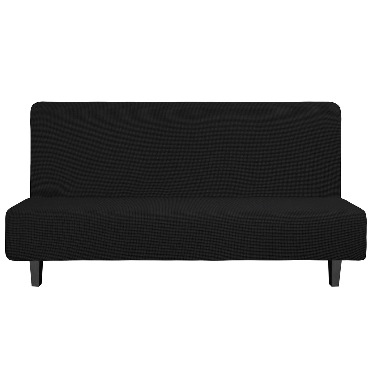 Easy-Going stretch futon slipcover armless large black check left view shows protective fit