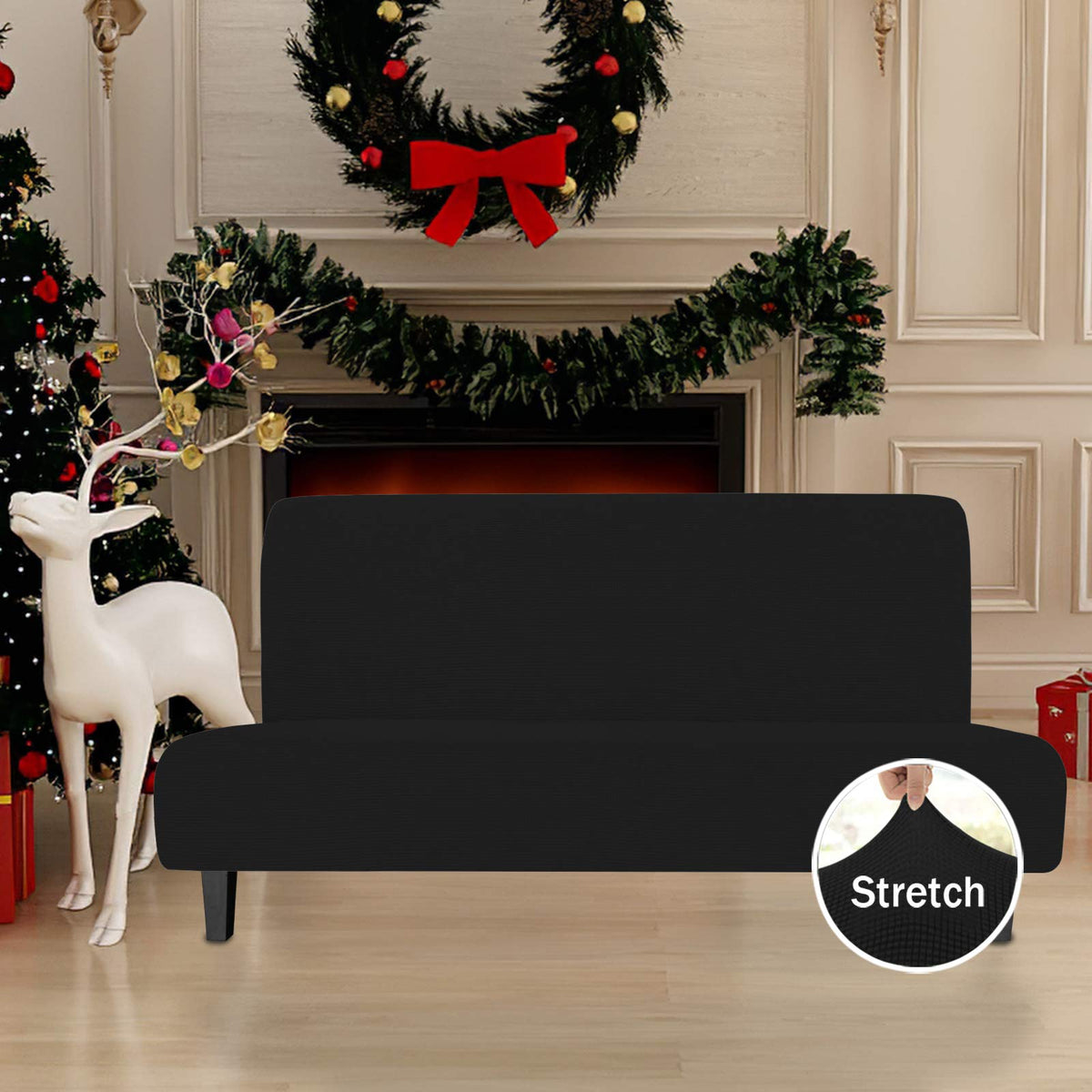 Easy-Going stretch futon slipcover elastic bottom closeup for secure grip