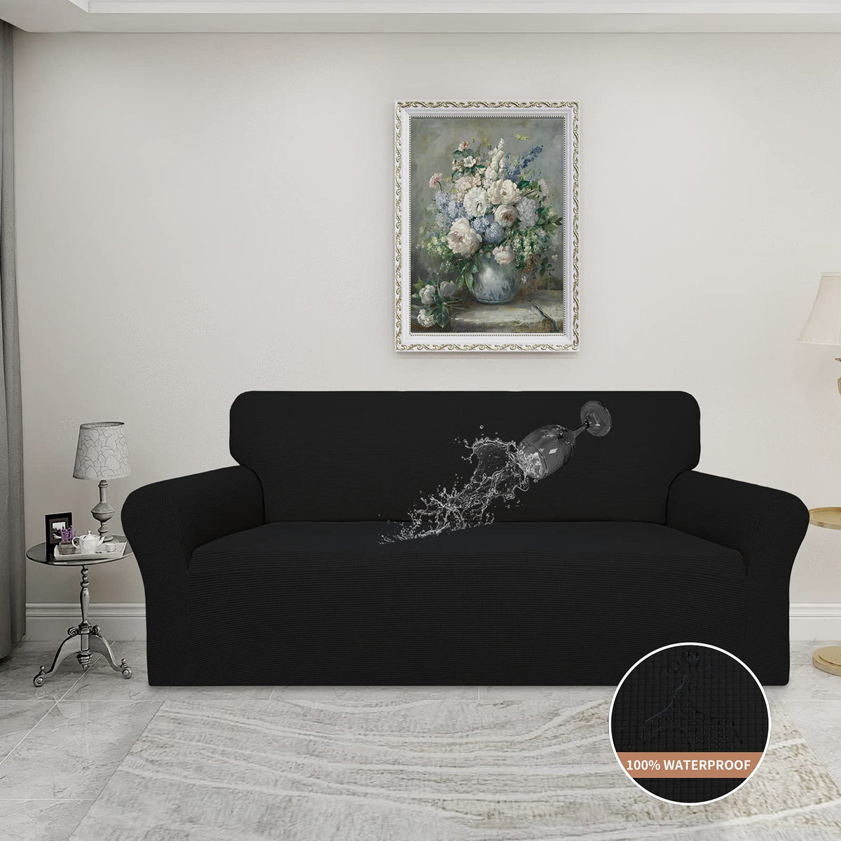 Easy-Going stretch jacquard slipcover highlighting a snug, stylish fit