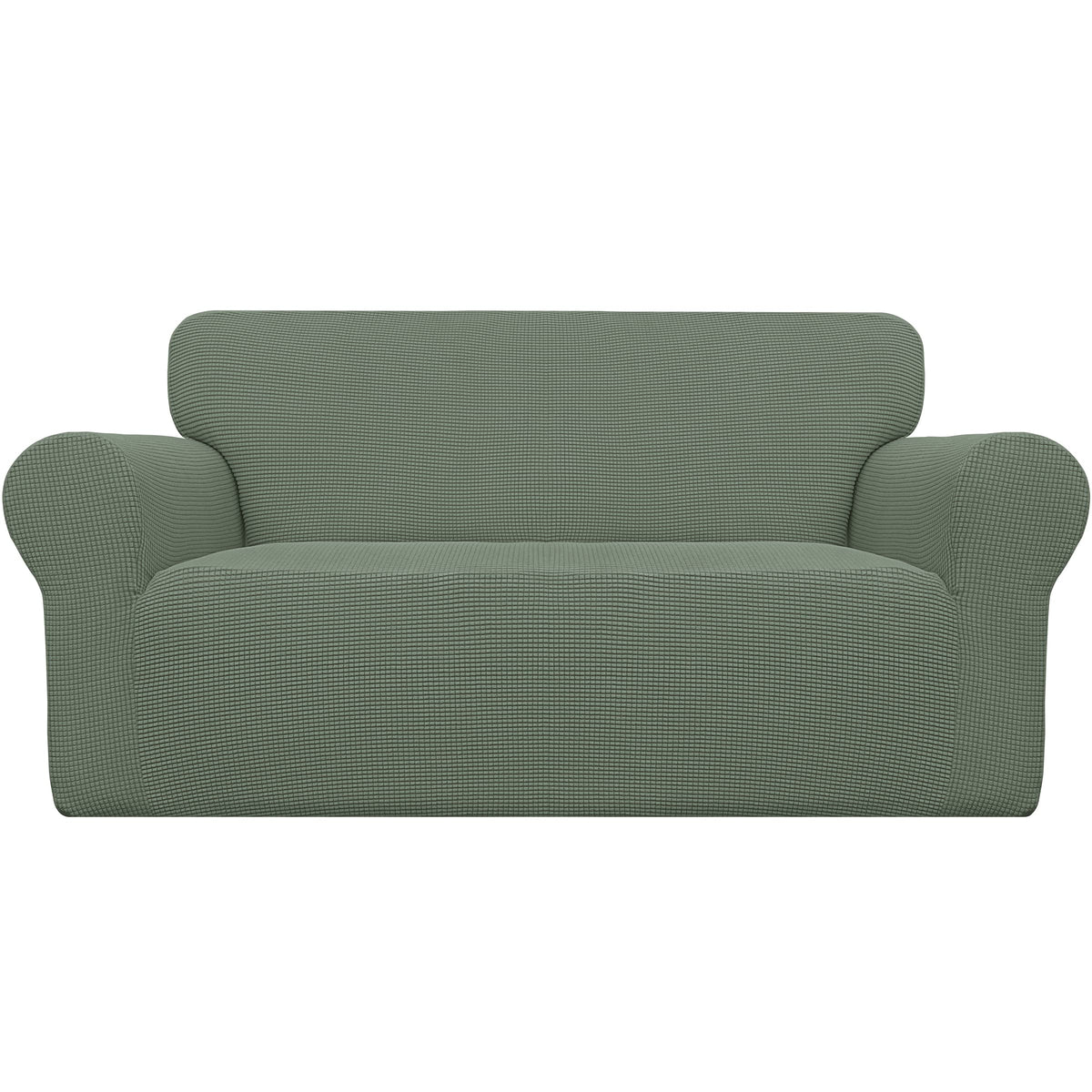 Easy-Going stretch loveseat slipcover with elastic bottom showing a secure fit on a sofa