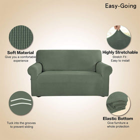 Easy-Going loveseat slipcover in greyish green shade complements living room