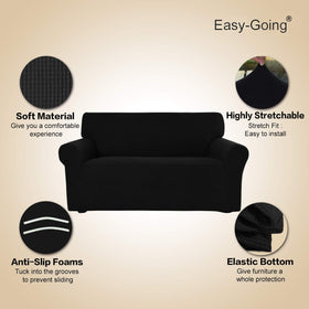 Non-slip foam anchors illustrate secure fit on a busy living room sofa.