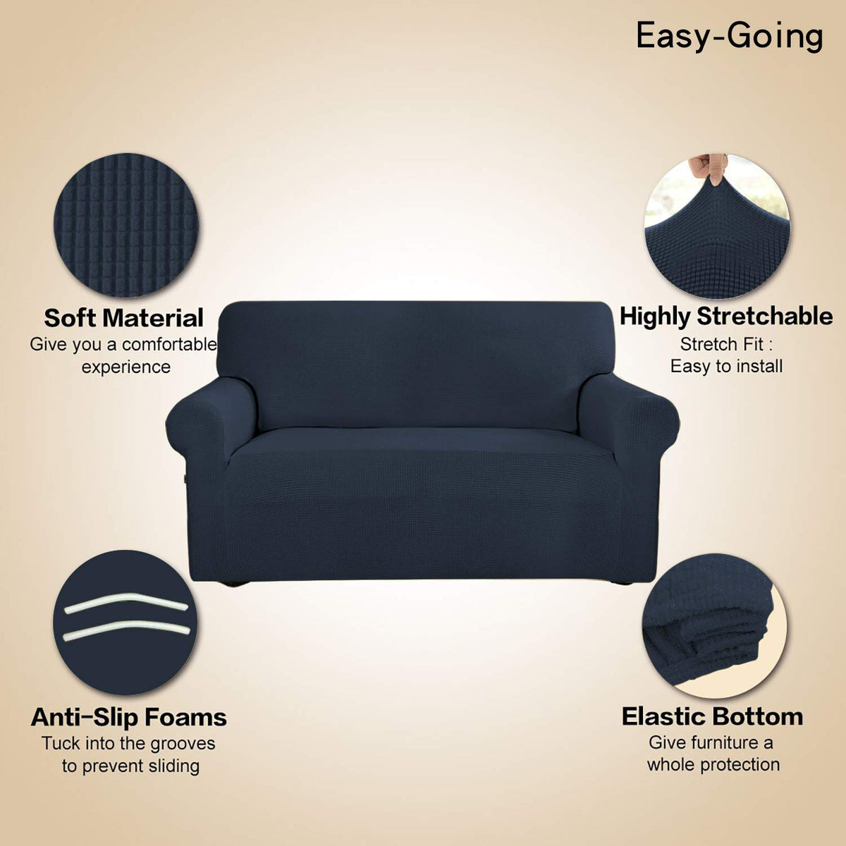 Easy-Going Stretch Sofa Slipcover fits sofas 60-81 inches wide.