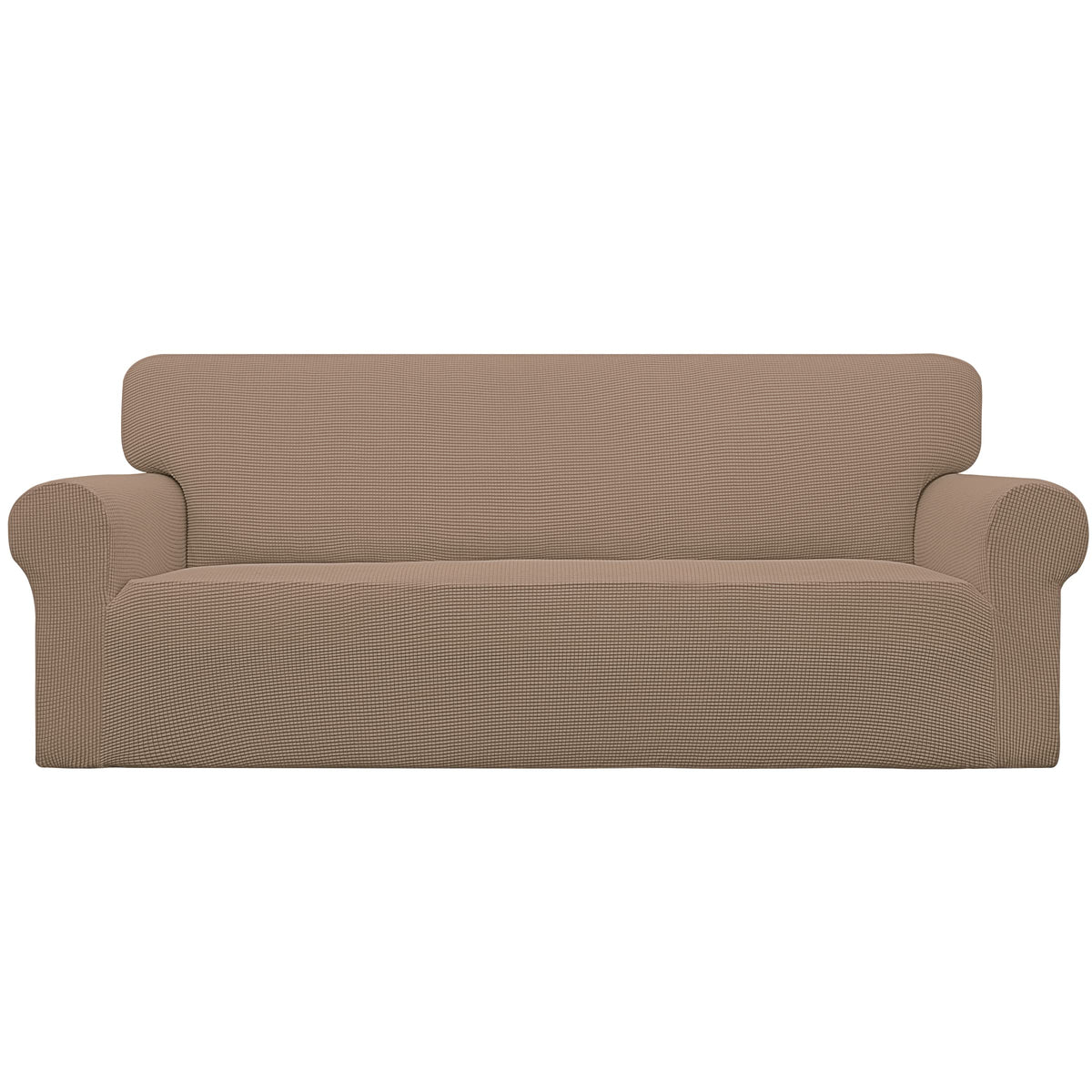 Easy-Going stretch sofa slipcover camel fabric closeup for soft, durable material