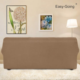 Easy-Going camel slipcover with non-slip anchors stays in place