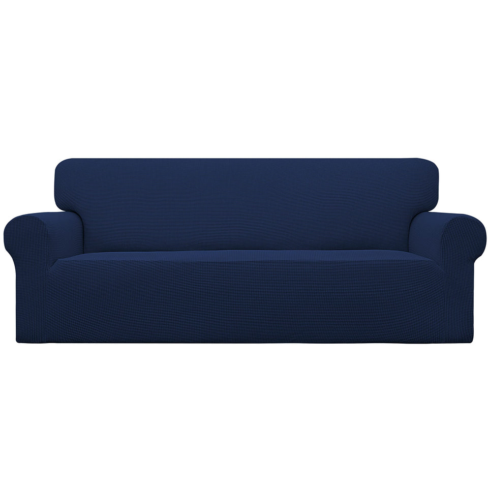 Easy-Going stretch sofa slipcover in navy protects and refreshes your sofa.