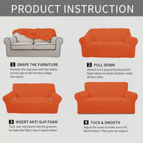 Easy-Going stretch sofa slipcover orange color offers a vibrant, kid-friendly update.