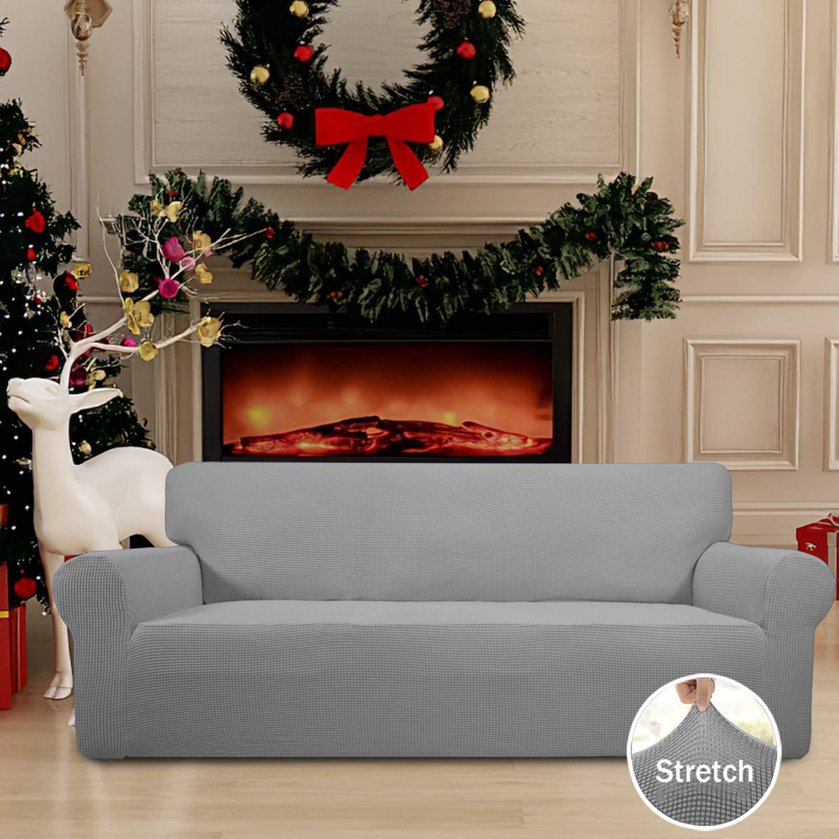 Easy-Going slipcover shows soft jacquard fabric texture and comfort.