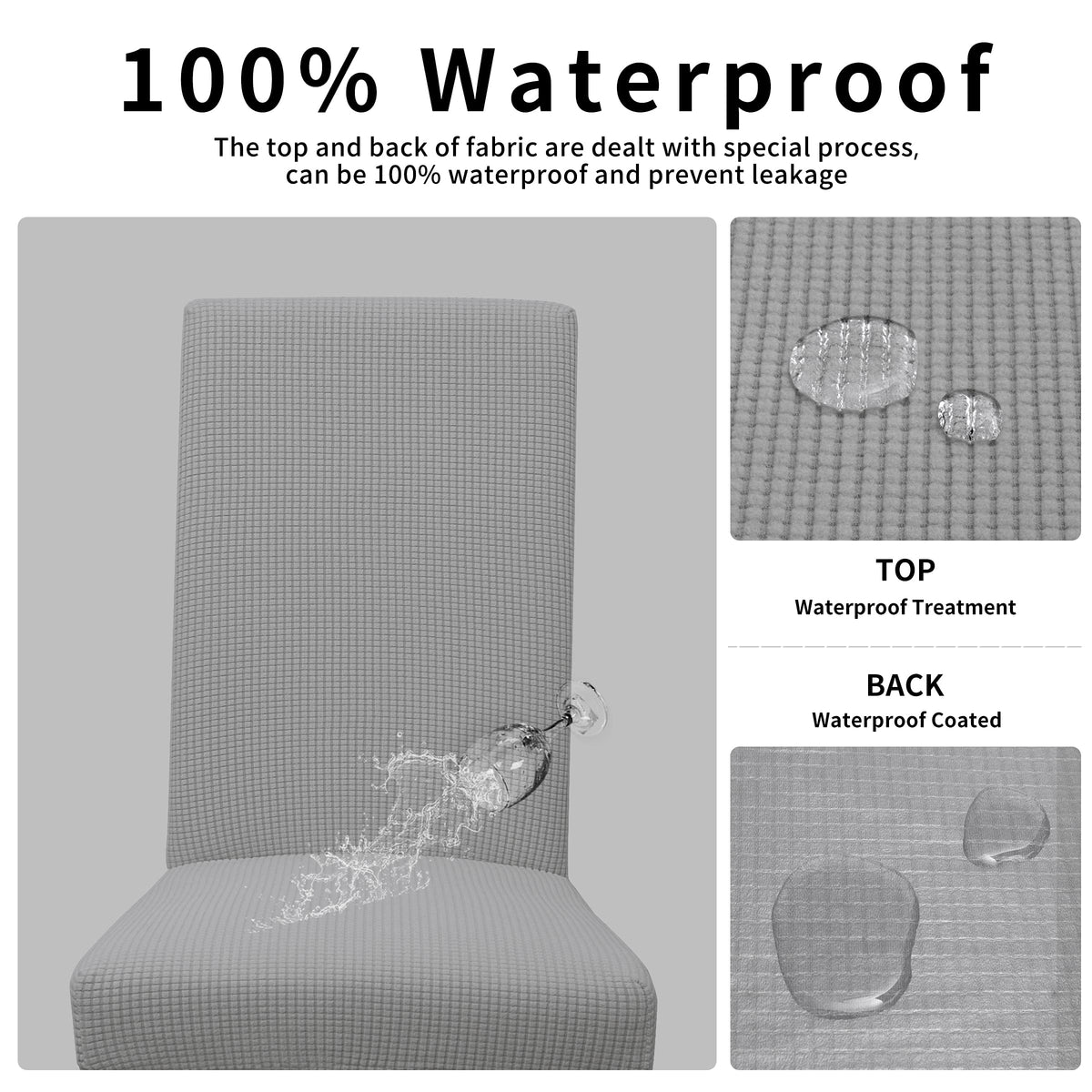 Easy-Going back coating demonstrates waterproof protection on chair cover.