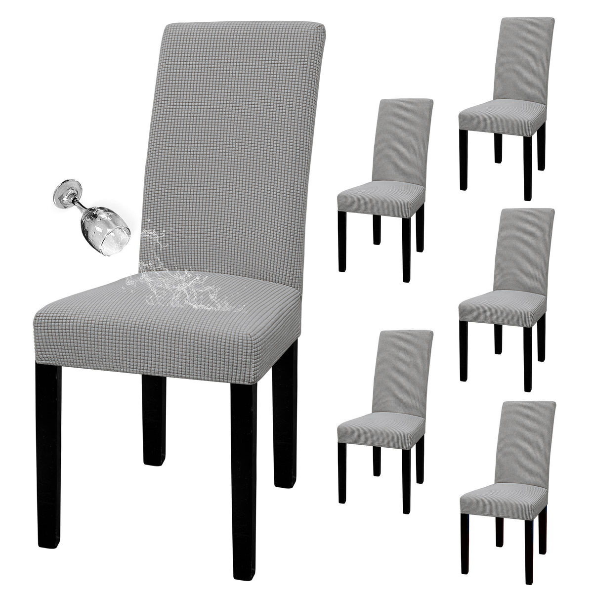 Easy-Going waterproof dining chair cover set in a 6-pack protecting a chair.