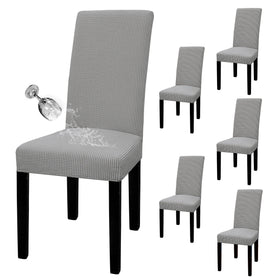 Easy-Going waterproof dining chair cover set in a 6-pack protecting a chair.