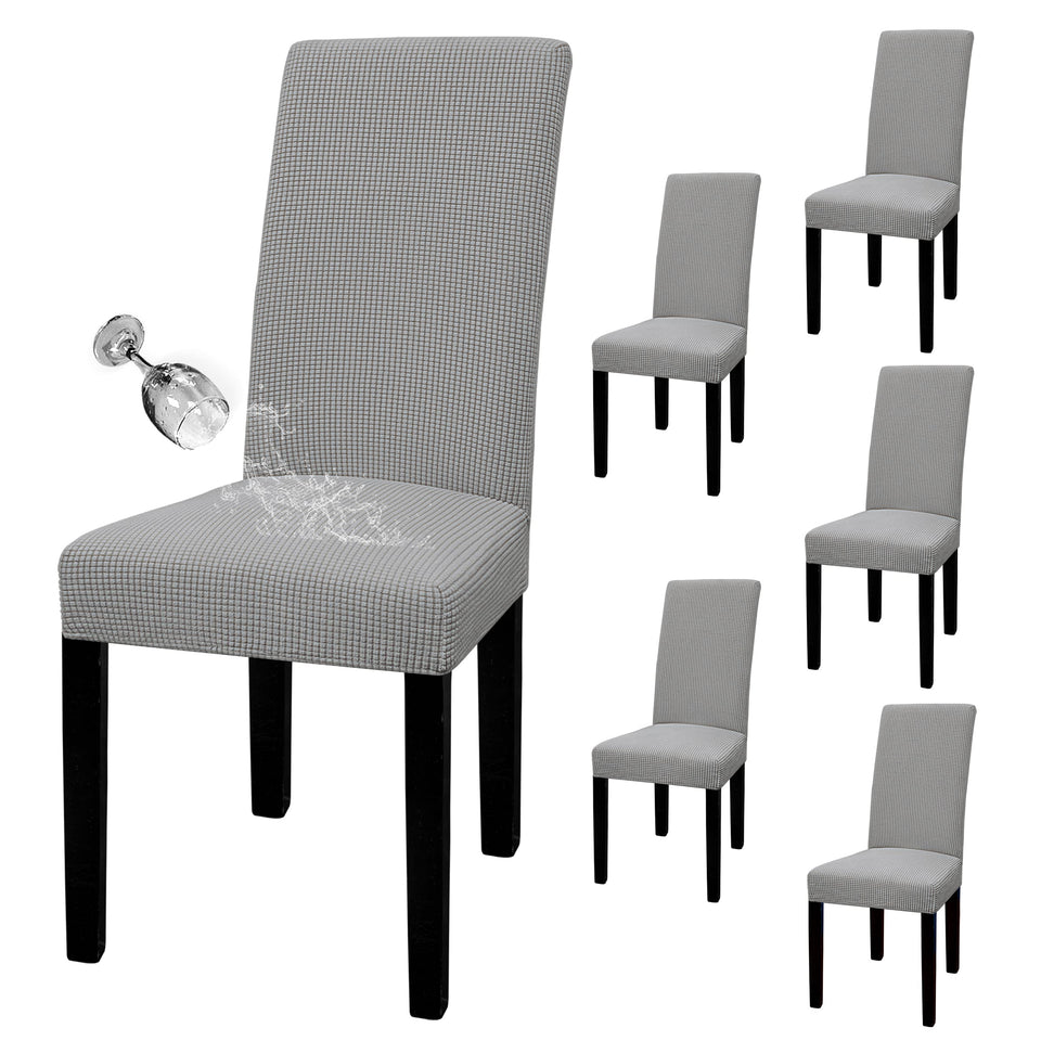 Easy-Going waterproof dining chair cover set in a 6-pack protecting a chair.