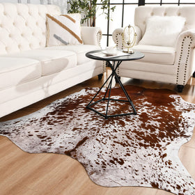 Easycozy cowhide rug close-up pattern adds authentic print and visual interest for living room decor.