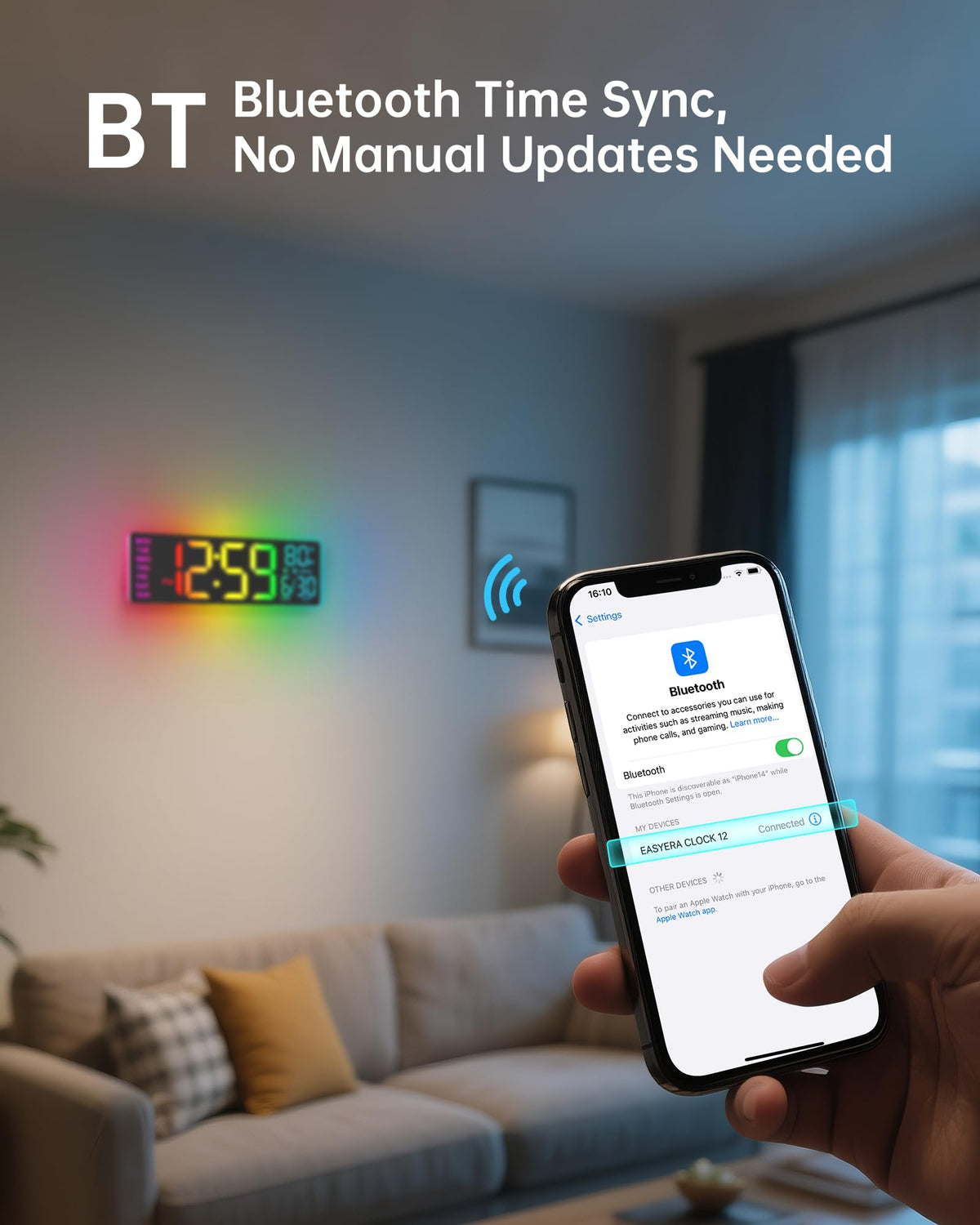 EASYERA Bluetooth sync enables seamless time updates for effortless accuracy.