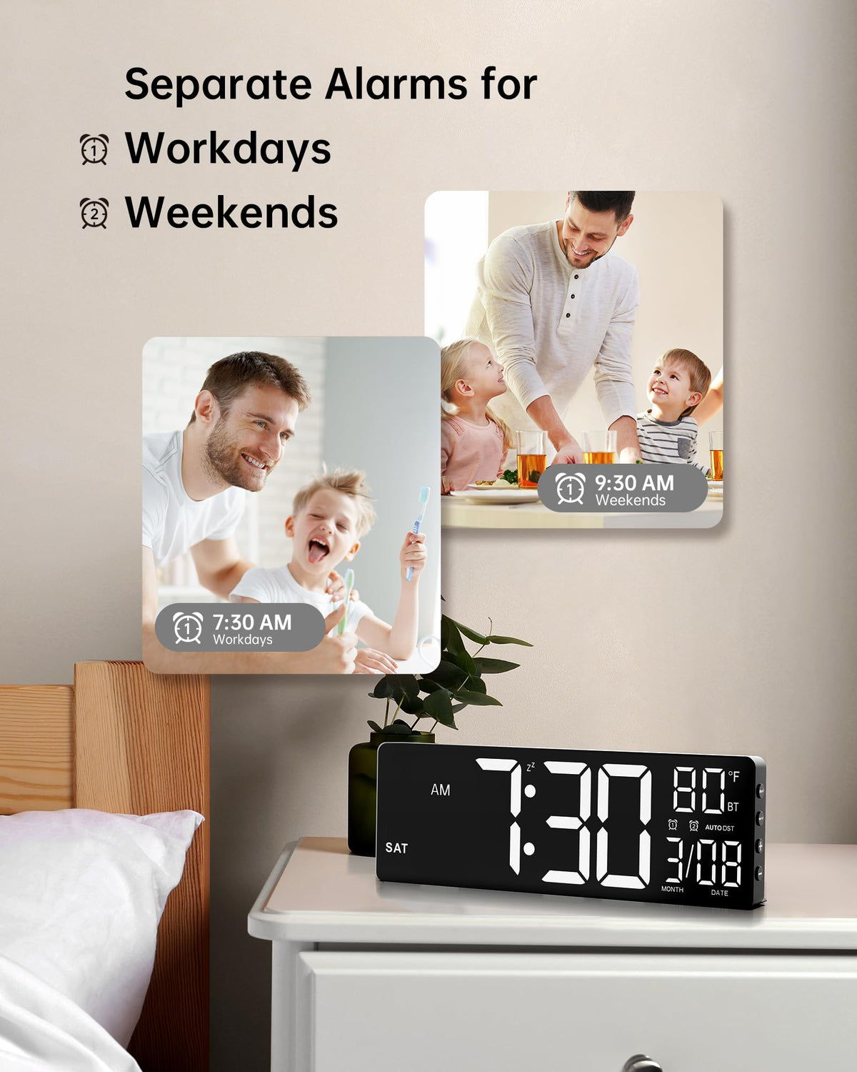 EASYERA 12-inch clock desk placement ready for versatile setup.
