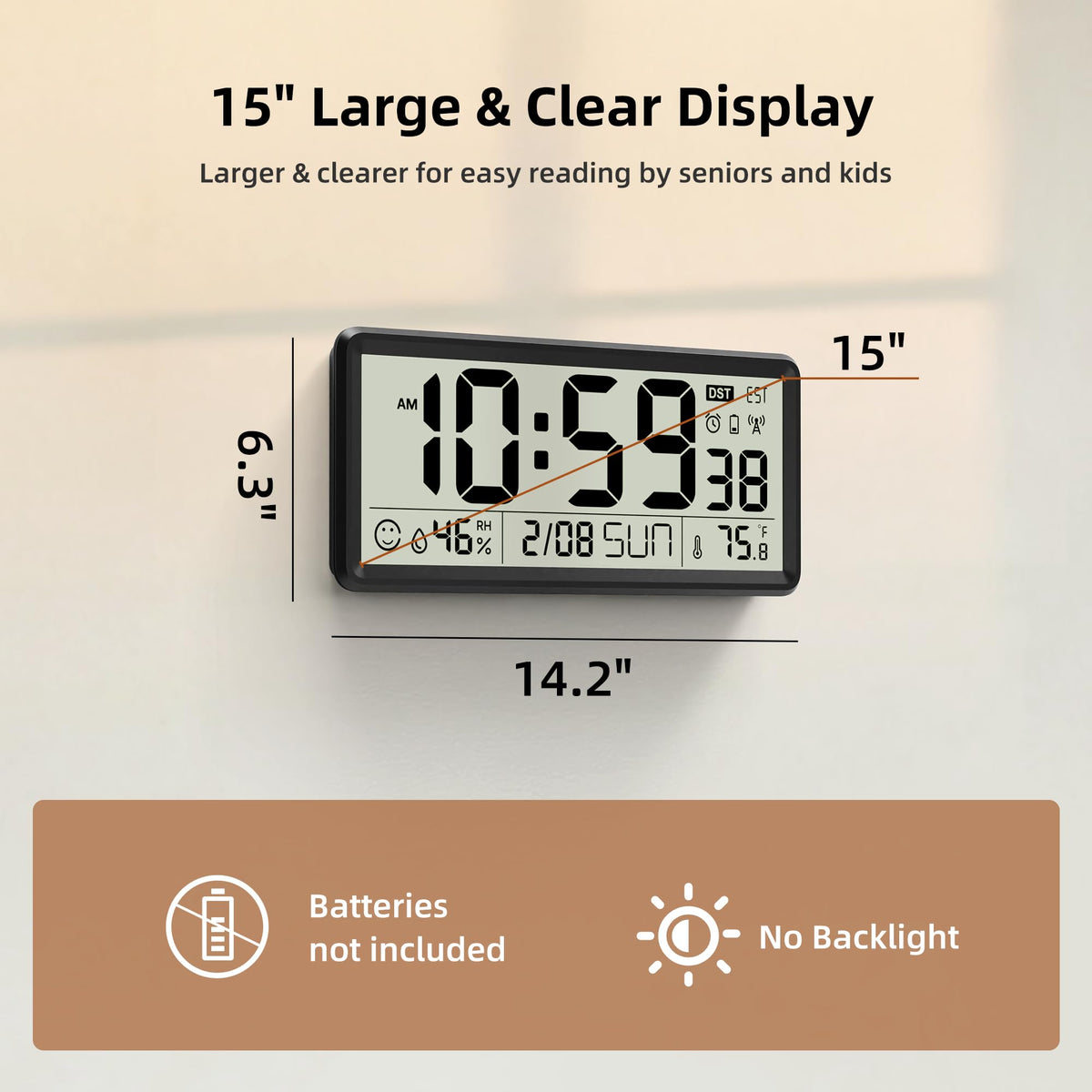EasyERA 15'' digital display showing jumbo digits for quick time checks