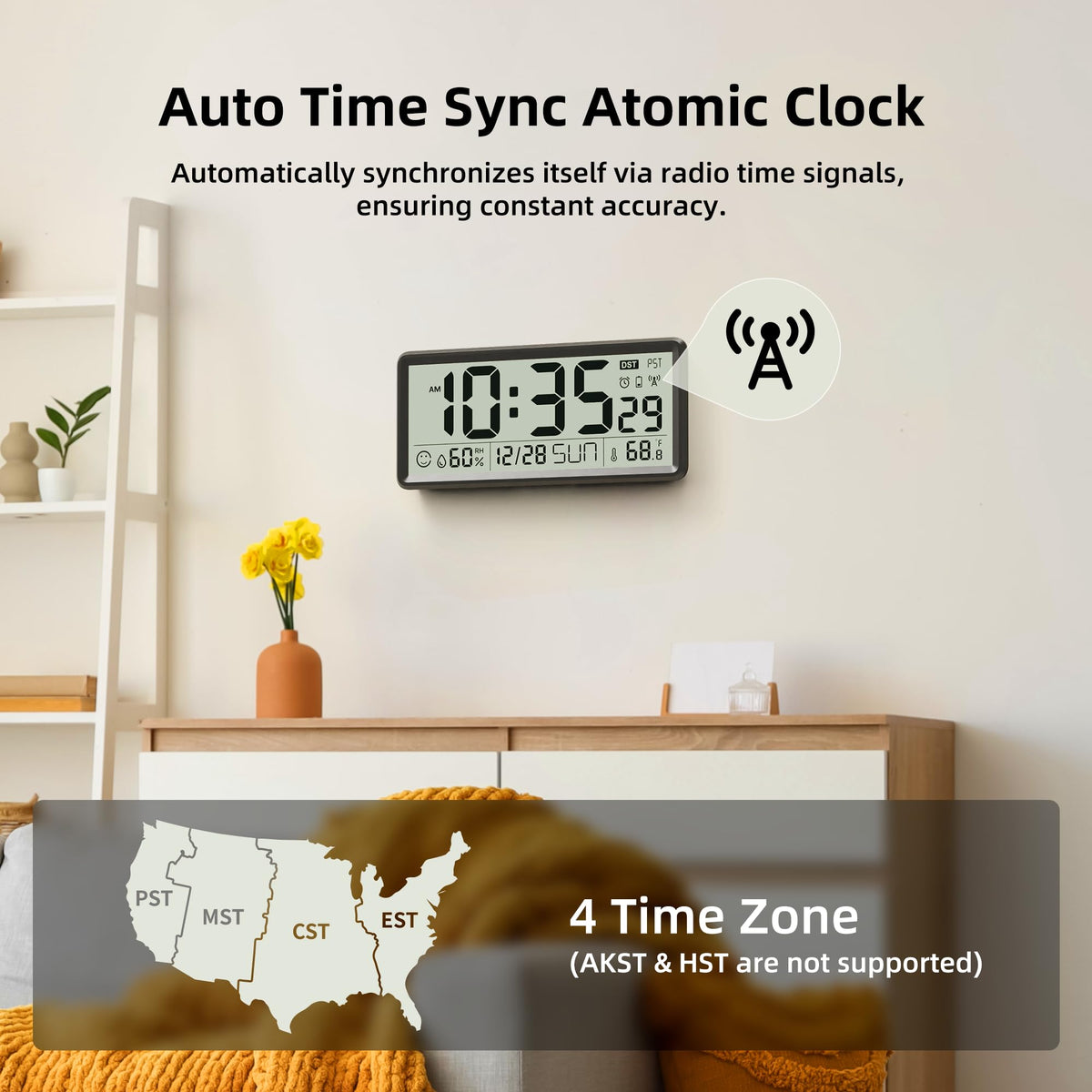 EasyERA 15'' clock uses atomic radio control with WWVB for accurate time